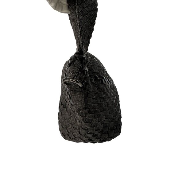 Haute Shore Mark Edge Black Woven Mini Tote Bag With Top Handles & Detachable St - Picture 4 of 16